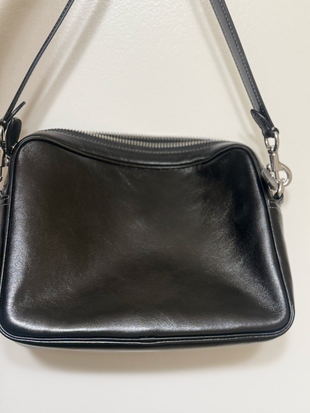 Coach Black Leather Messenger Crossbody with Silver Hardware - Picture 2 of 5